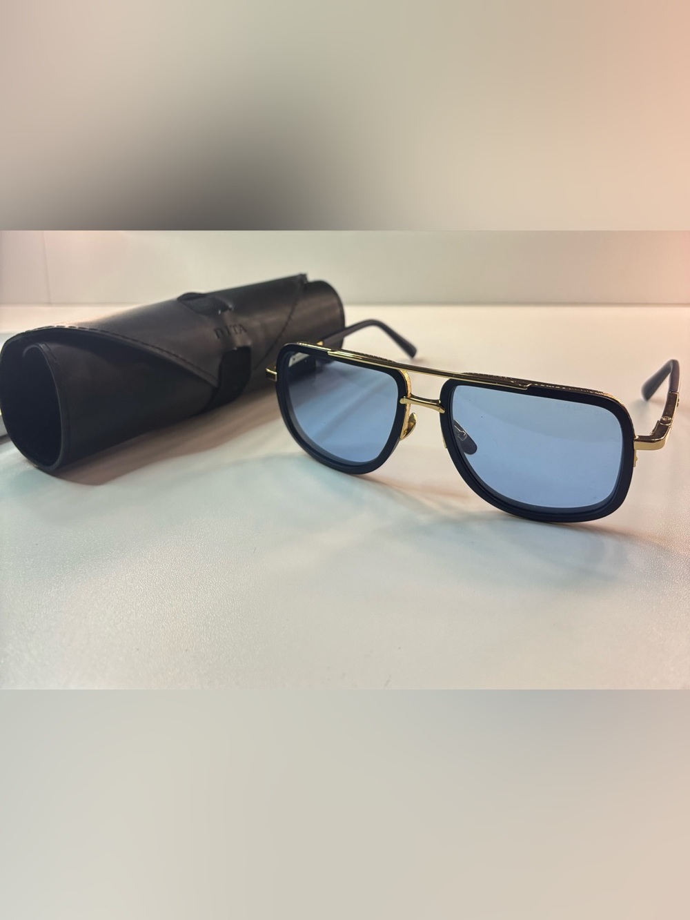 DITA Aviator Sunglasses with Blue Lenses and Gold & Navy Frame
